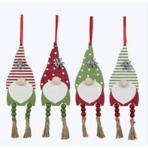 Gnome Christmas Ornaments with Beaded Feet - Set of 4, Boutique Collection